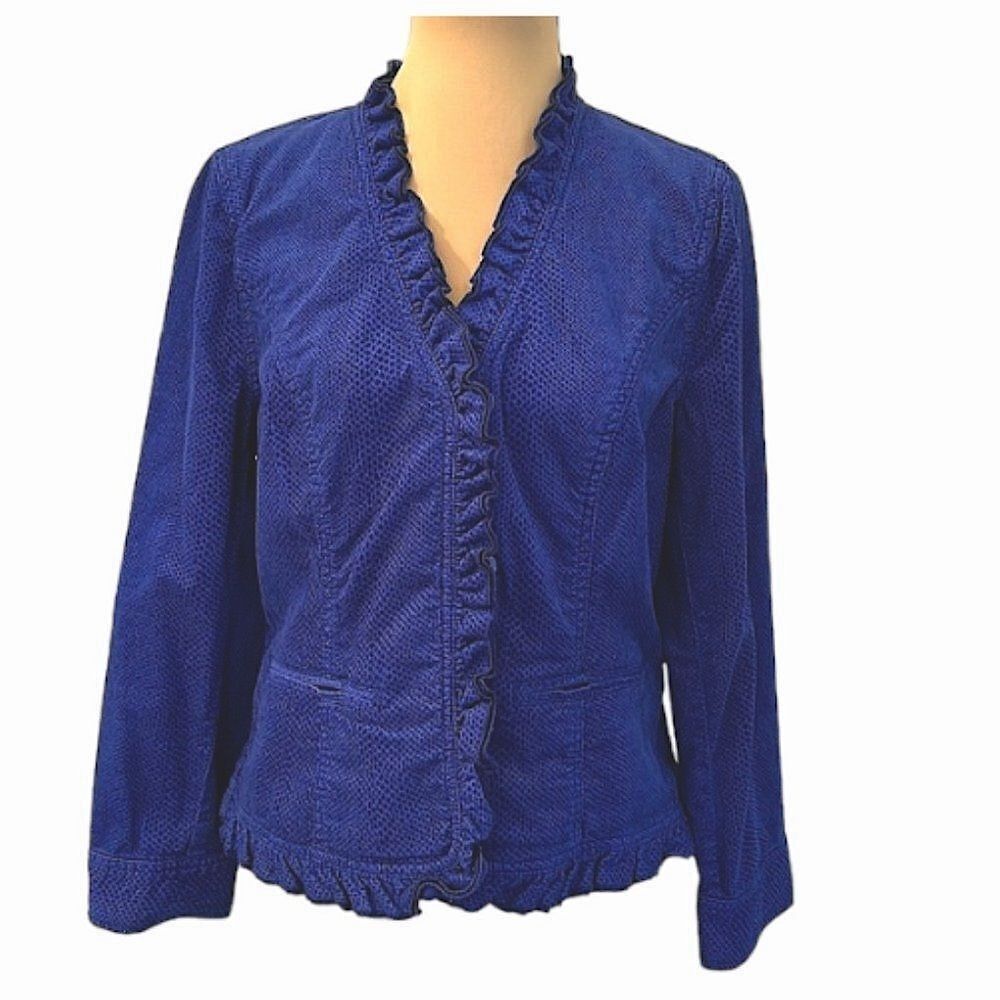 Chico's Corduroy Jacket Size 1 (8) Snake Print Stretch Ruffled - Picture 2 of 15